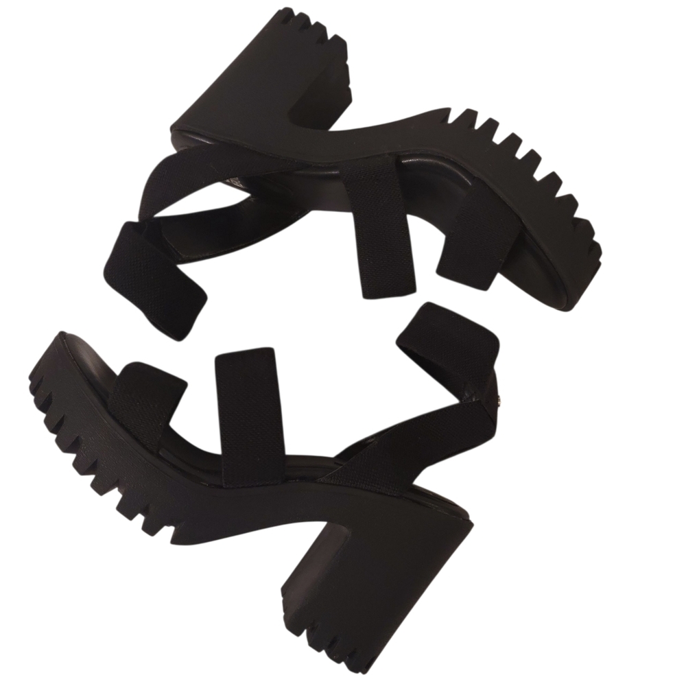 MADDEN NYC Womens Black Platform Chunky Heel Sandals SIZE (8)
